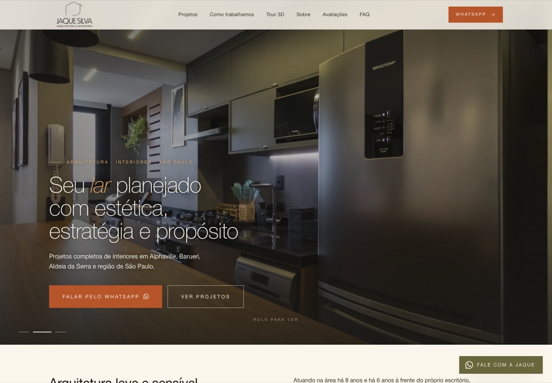 Site da Jaque Silva, arquitetura e interiores