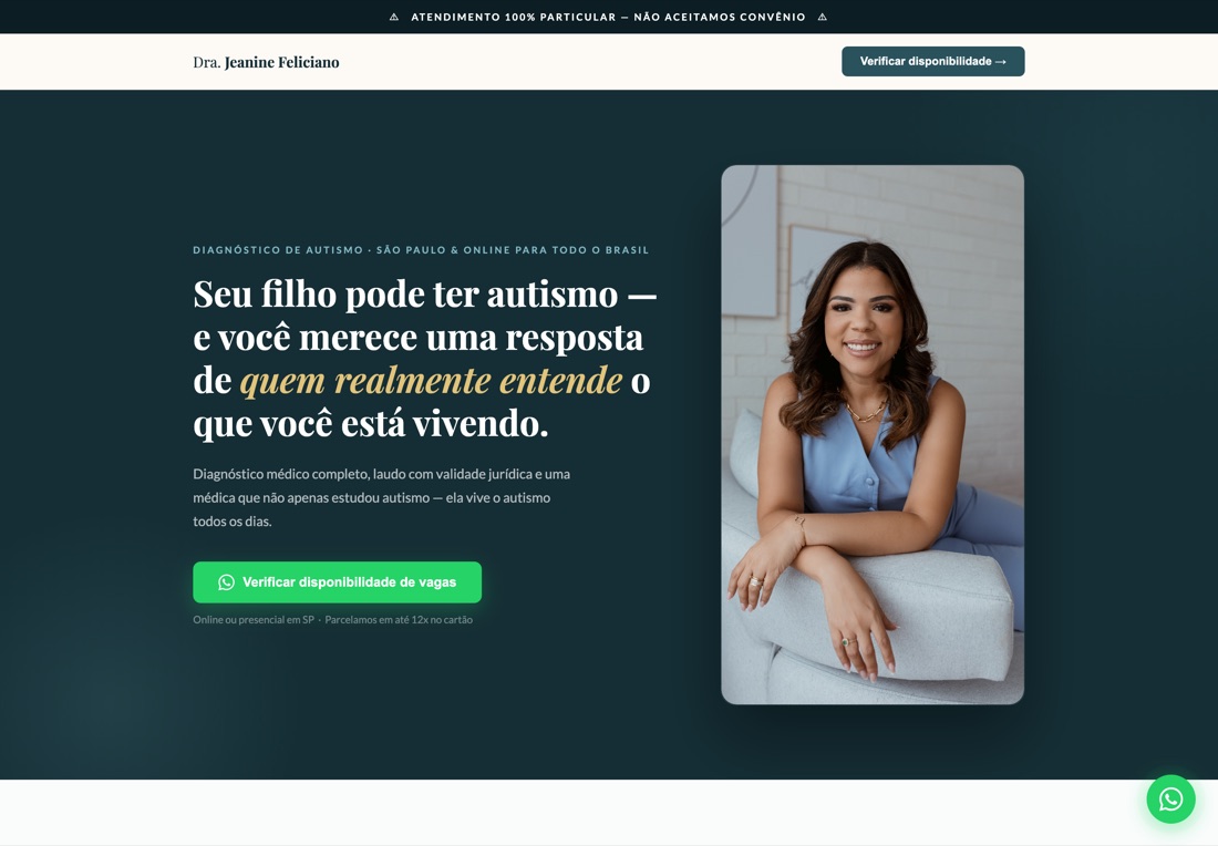 Site da Dra. Jeanine, diagnóstico de autismo