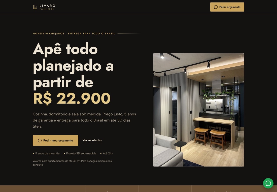 Site da Livaro, móveis planejados